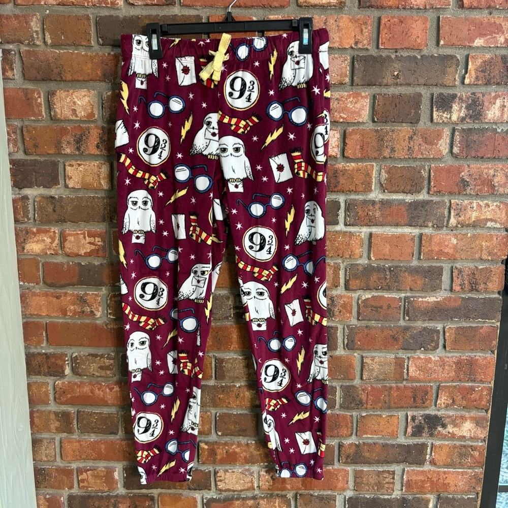 Harry Potter womens fleece owl pajama lounge jogger pants burgundy small